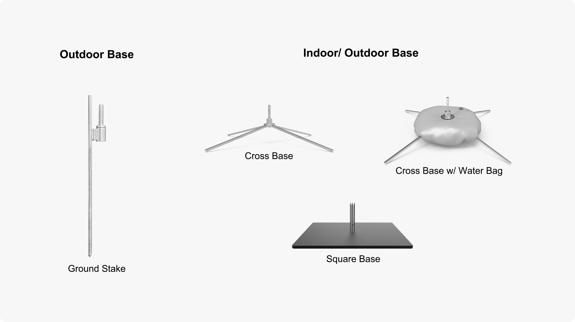 Feather flag base options - ground stake, cross base, water bag