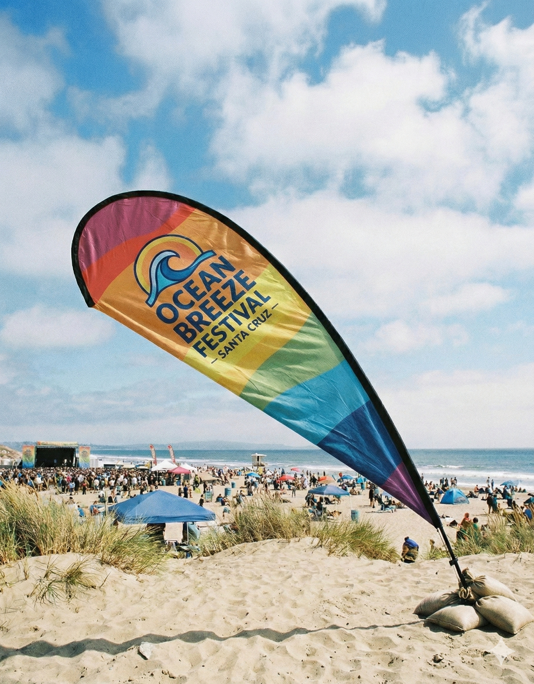 Teardrop flag close-up showing fabric quality and curved shape
